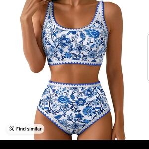 Blue Floral Women's Swimwear Set
